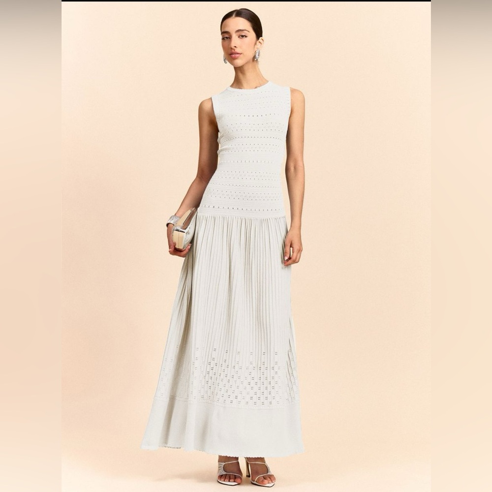 Commense Cream Maxi Dress with Eyelet Detail
